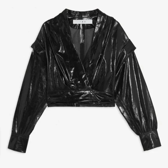 NWT $1195 Iro Tilka Leather Top Blouse in Black Size 36